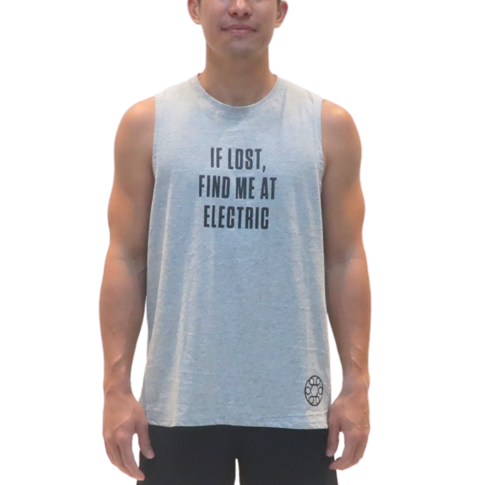 IF LOST FIND ME AT ELECTRIC MUSCLE TEE