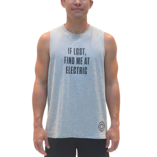 IF LOST FIND ME AT ELECTRIC MUSCLE TEE